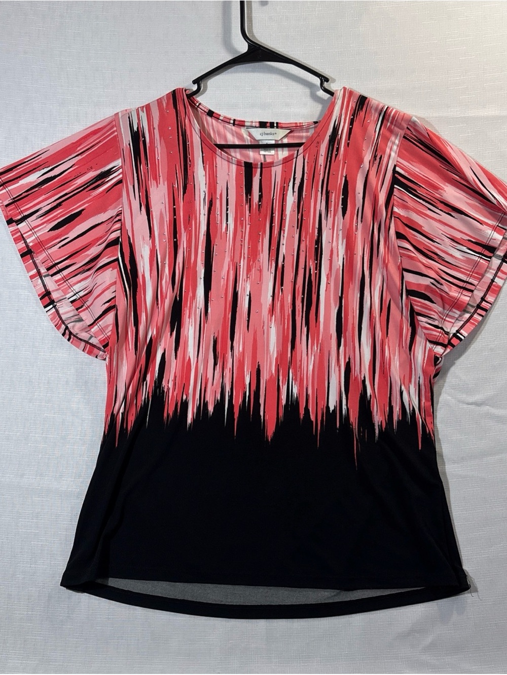 CJ Banks women's XL blouse Pink & Black Bedazzled